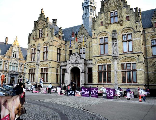 Een vreedzame demonstratie voor het gerechtsgebouw in Ieper.