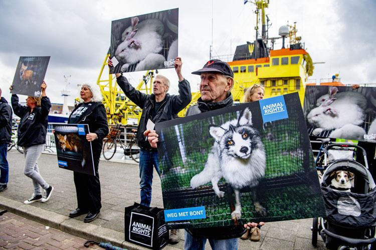 Animal Rights en Bont voor Dieren in actie tegen bontverkoper Skihut